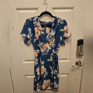 Floral Wrap Dress in Blue